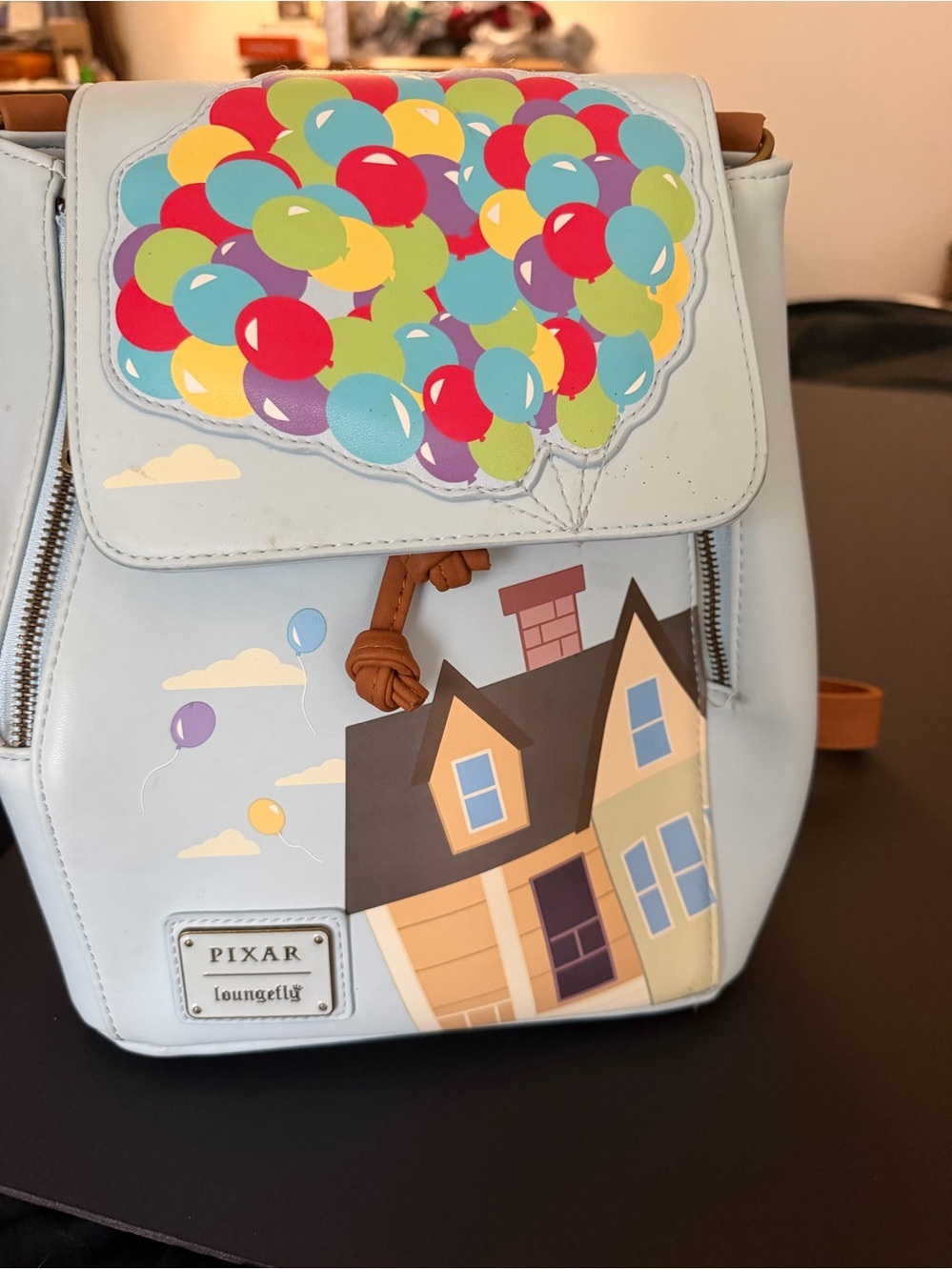 Loungefly Pixar Up House Backpack in Light Blue with Balloons